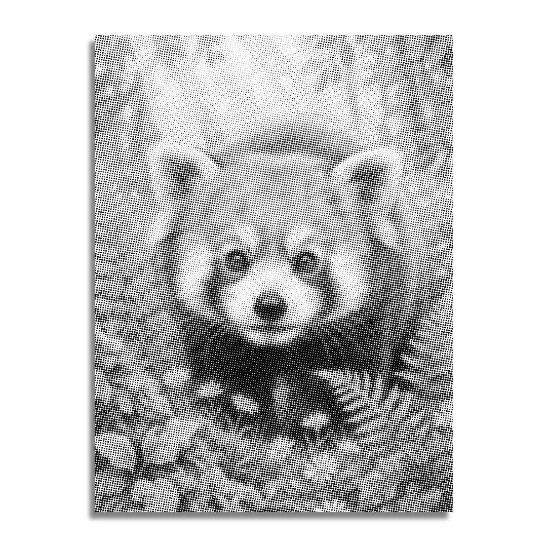 Röd panda med blommor prickmålning
