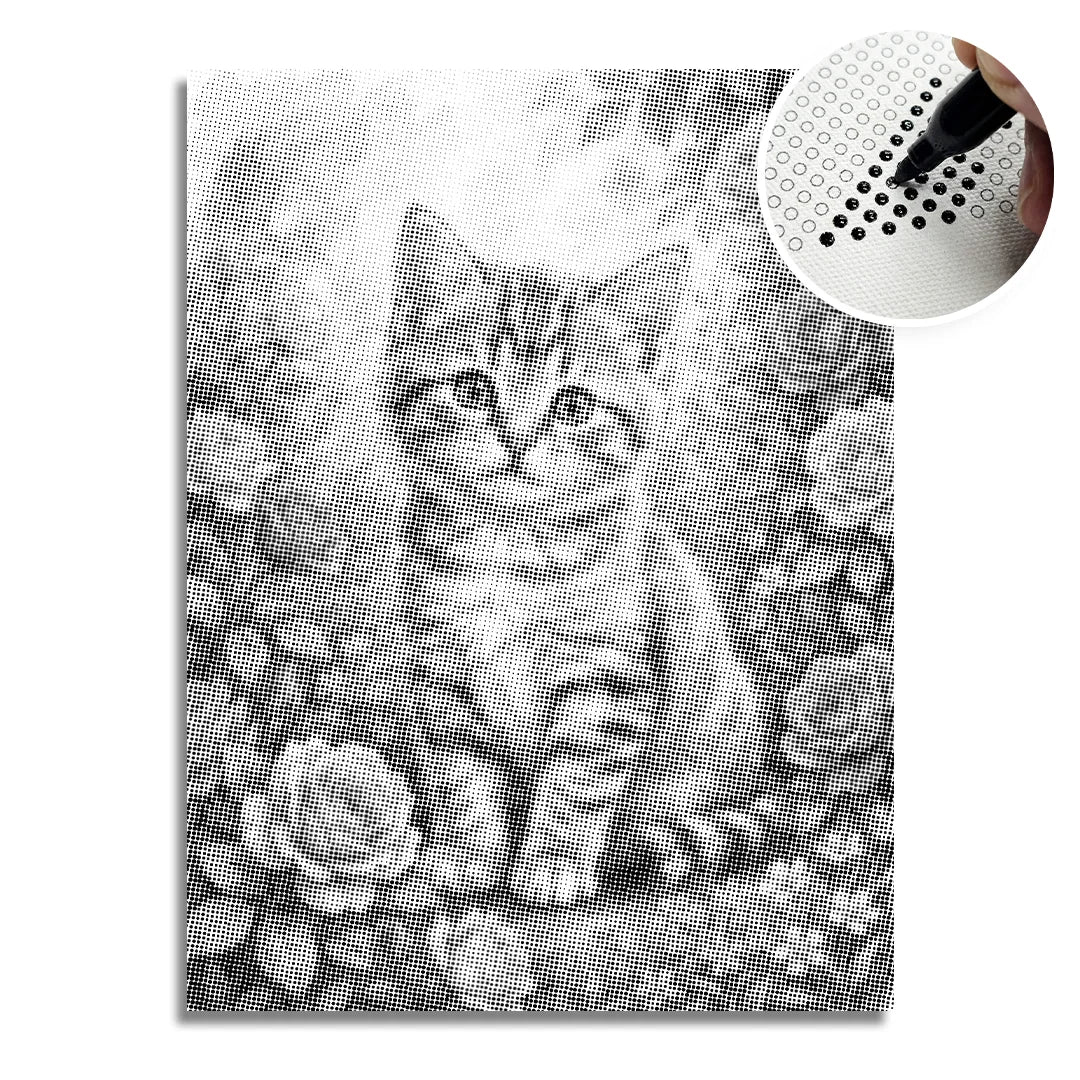 Katt med blommor Dot målning