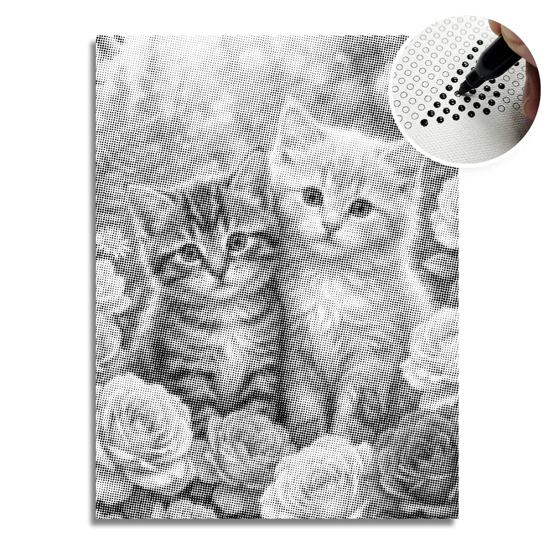 2 kattungar med blommor Dot målning