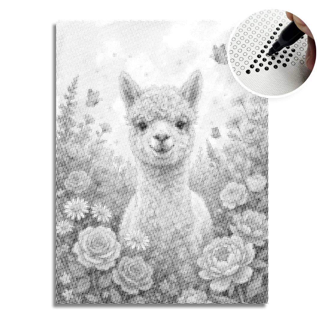 alpacka med blommor prickmålning