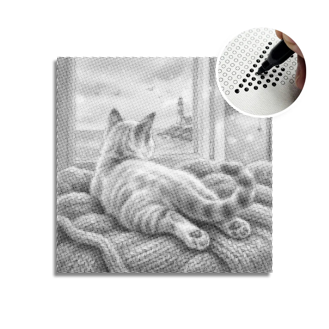 Katt tittar på fågelprickmålning