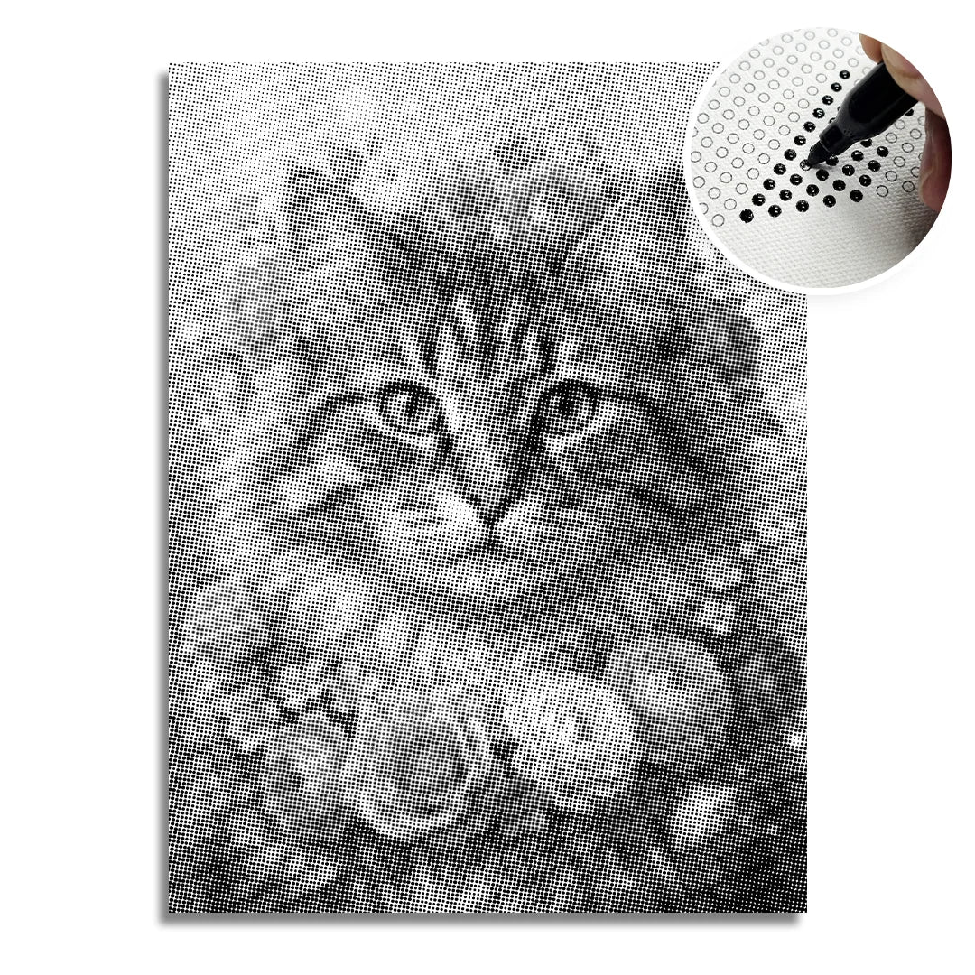 Katt med blommor Dot målning