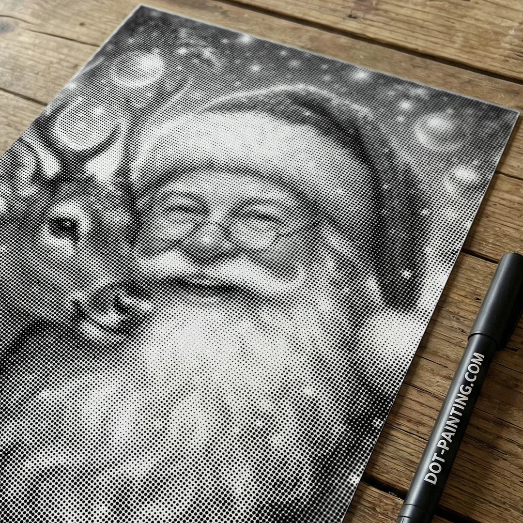 Jultomten med målning av renar 2 prickar
