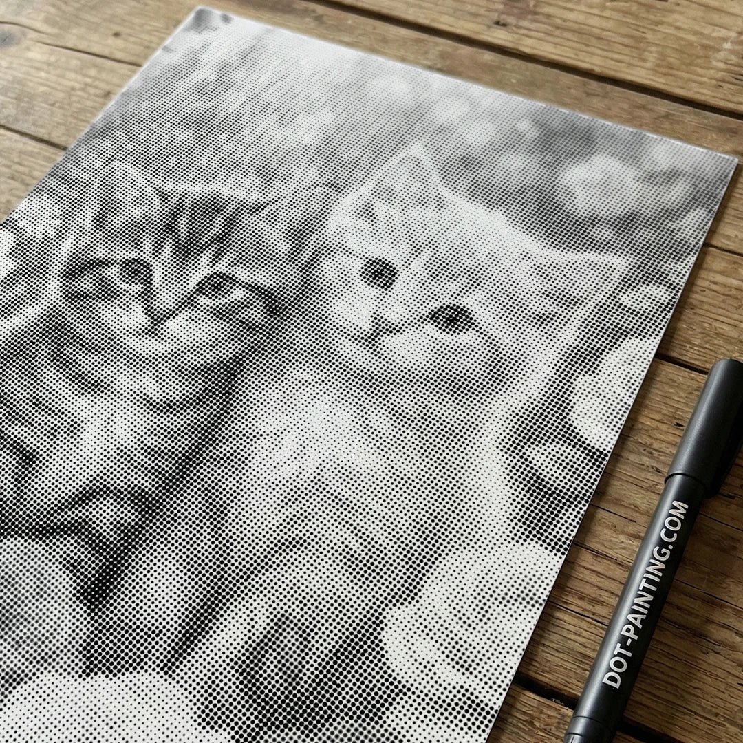 2 kattungar med blommor Dot målning