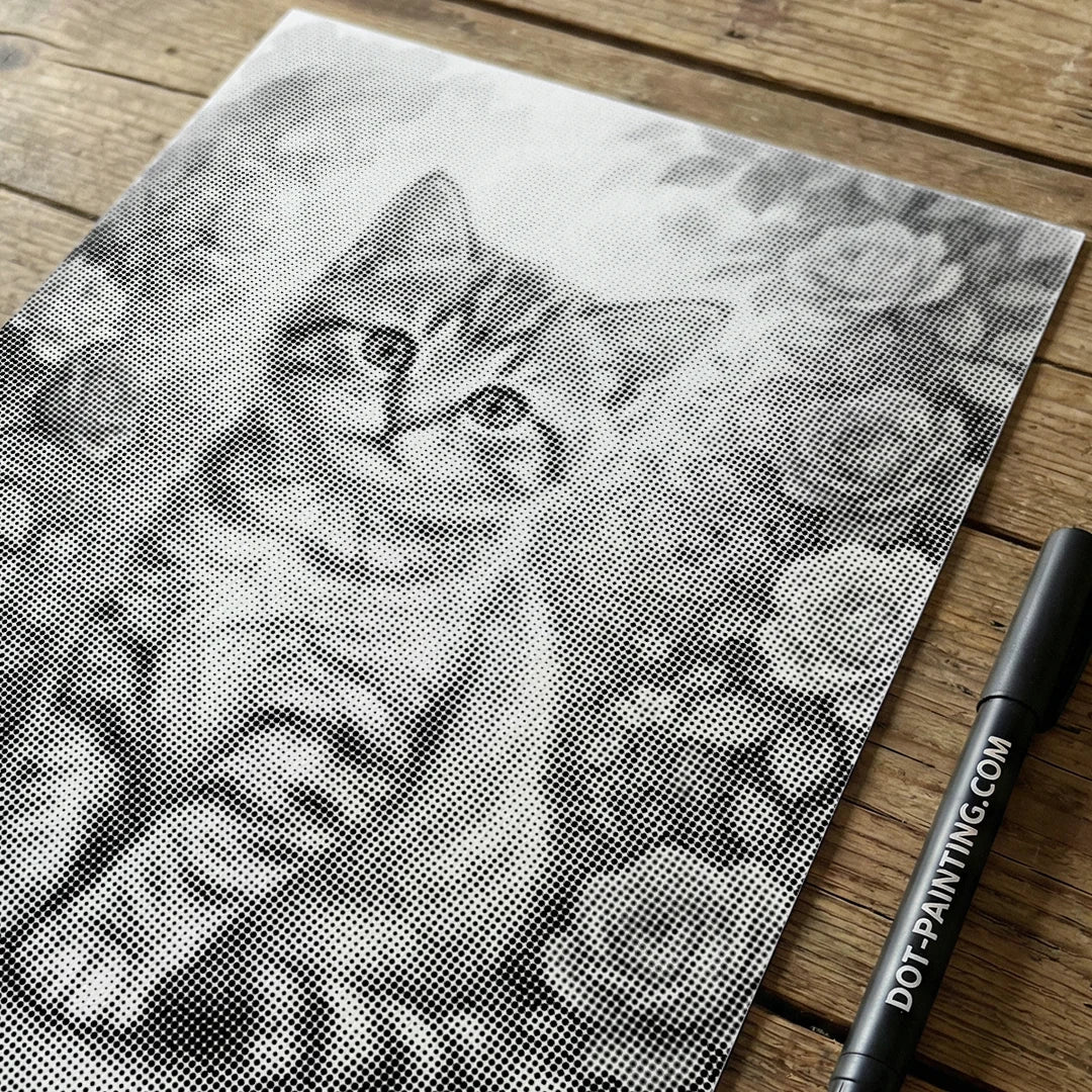 Katt med blommor Dot målning