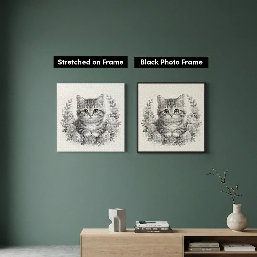 Katt med blommor 2 Dot målning