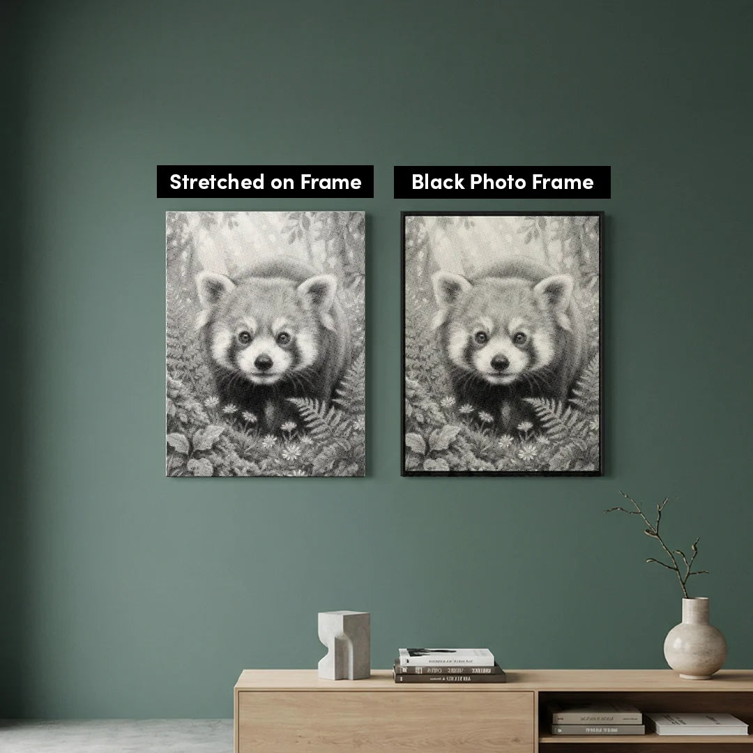 Röd panda med blommor prickmålning