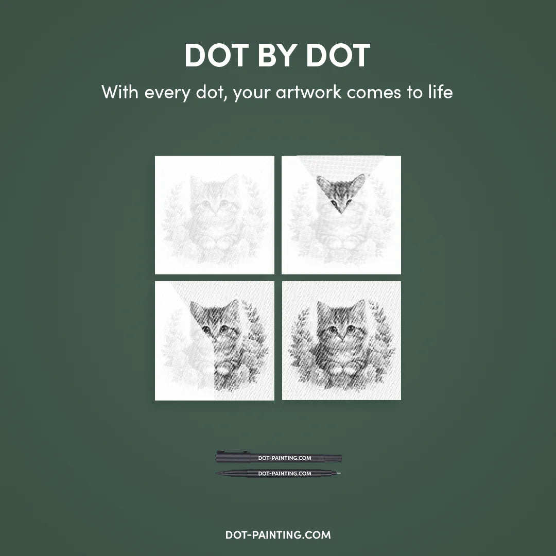 Katt med blommor 2 Dot målning