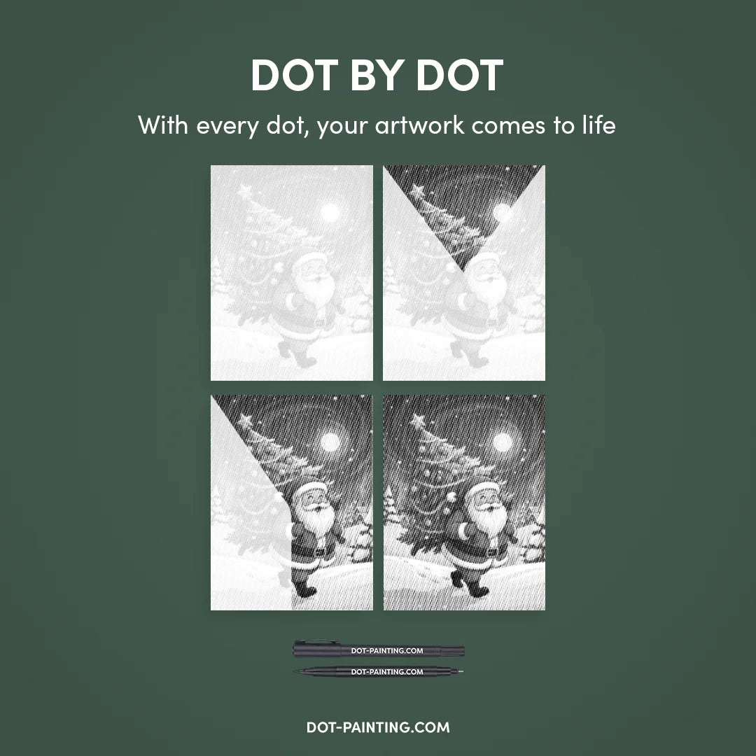 Jultomten med julgran prickmålning