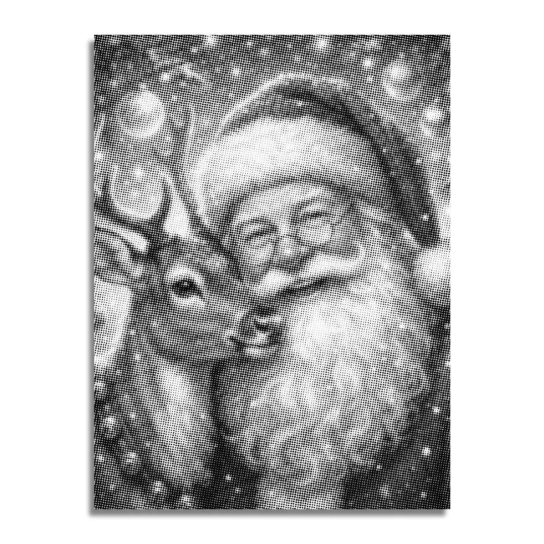 Jultomten med målning av renar 2 prickar