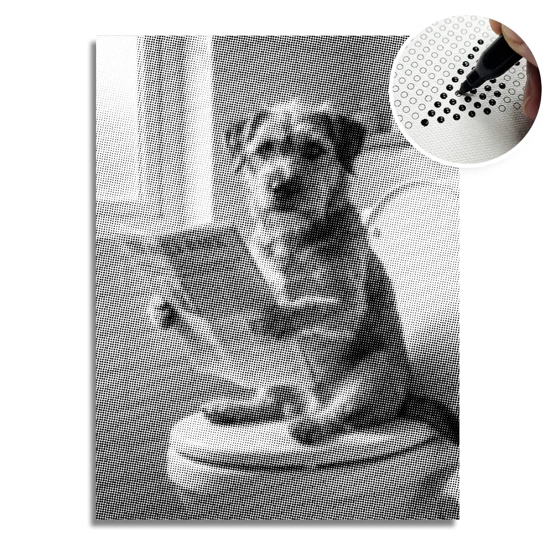 Hund på en toalett 2 prickmålning