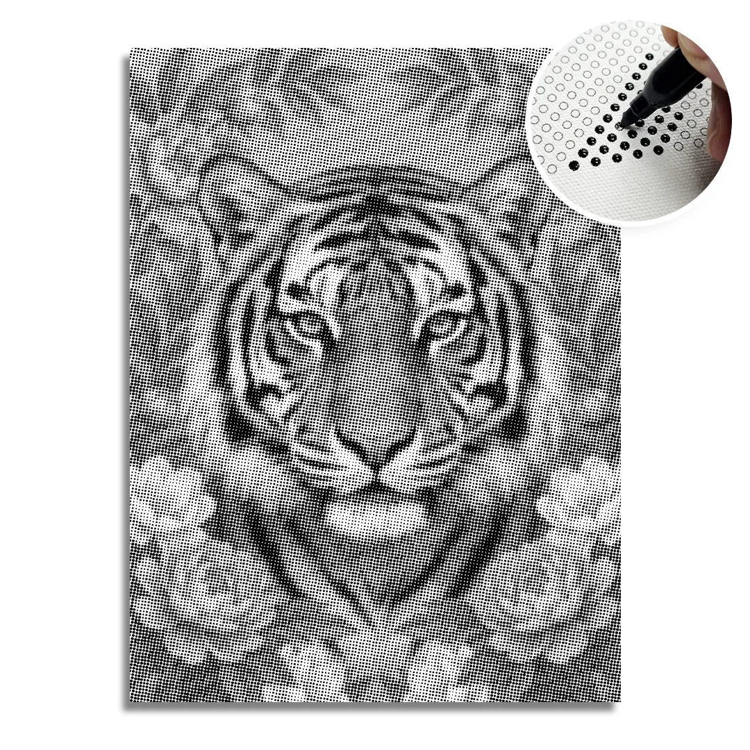 Tiger på blommor Dot målning