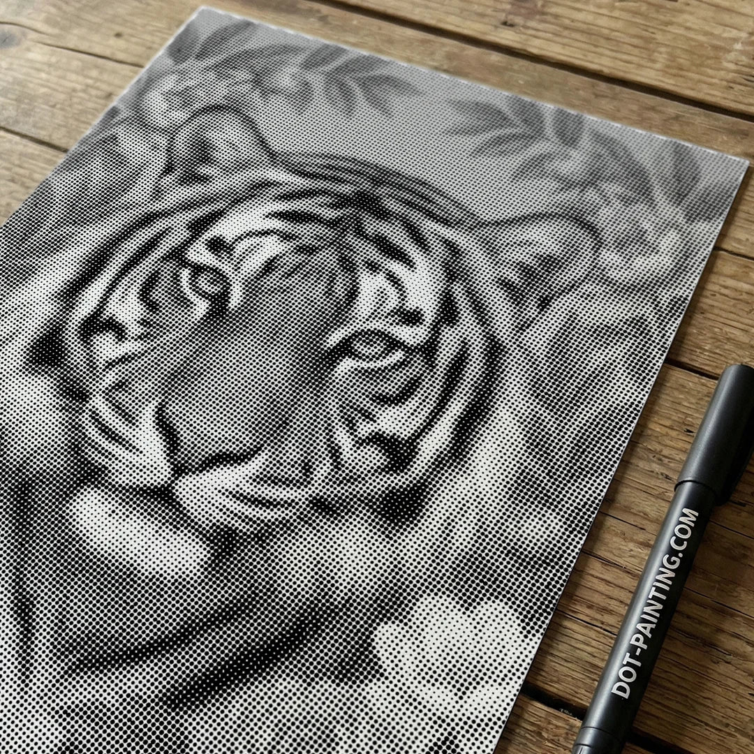 Tiger på blommor Dot målning