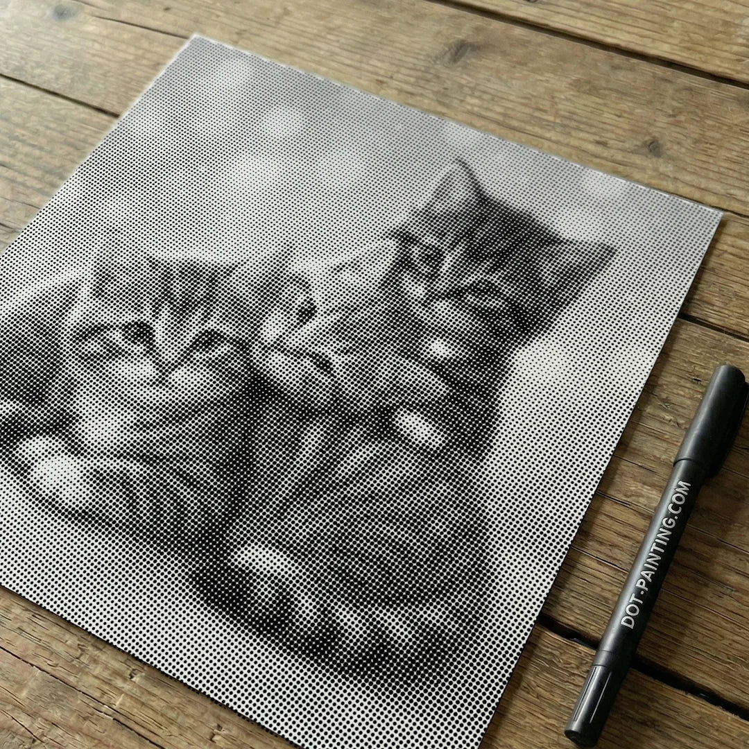 3 söta kattungar prickmålning