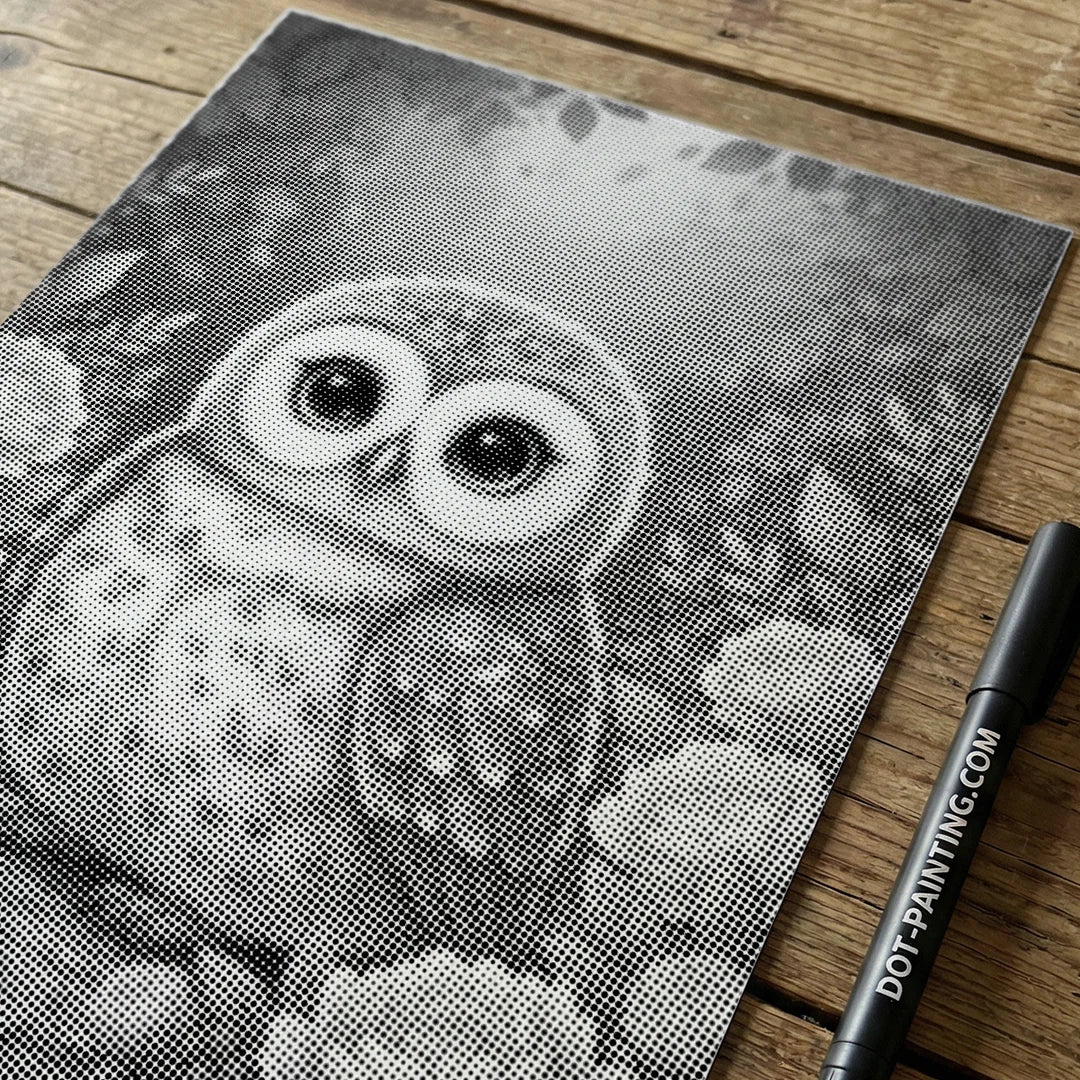 Baby Owl med blommor Dot målning