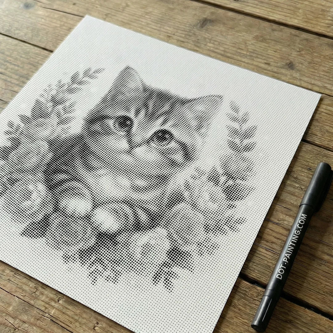 Katt med blommor 2 Dot målning