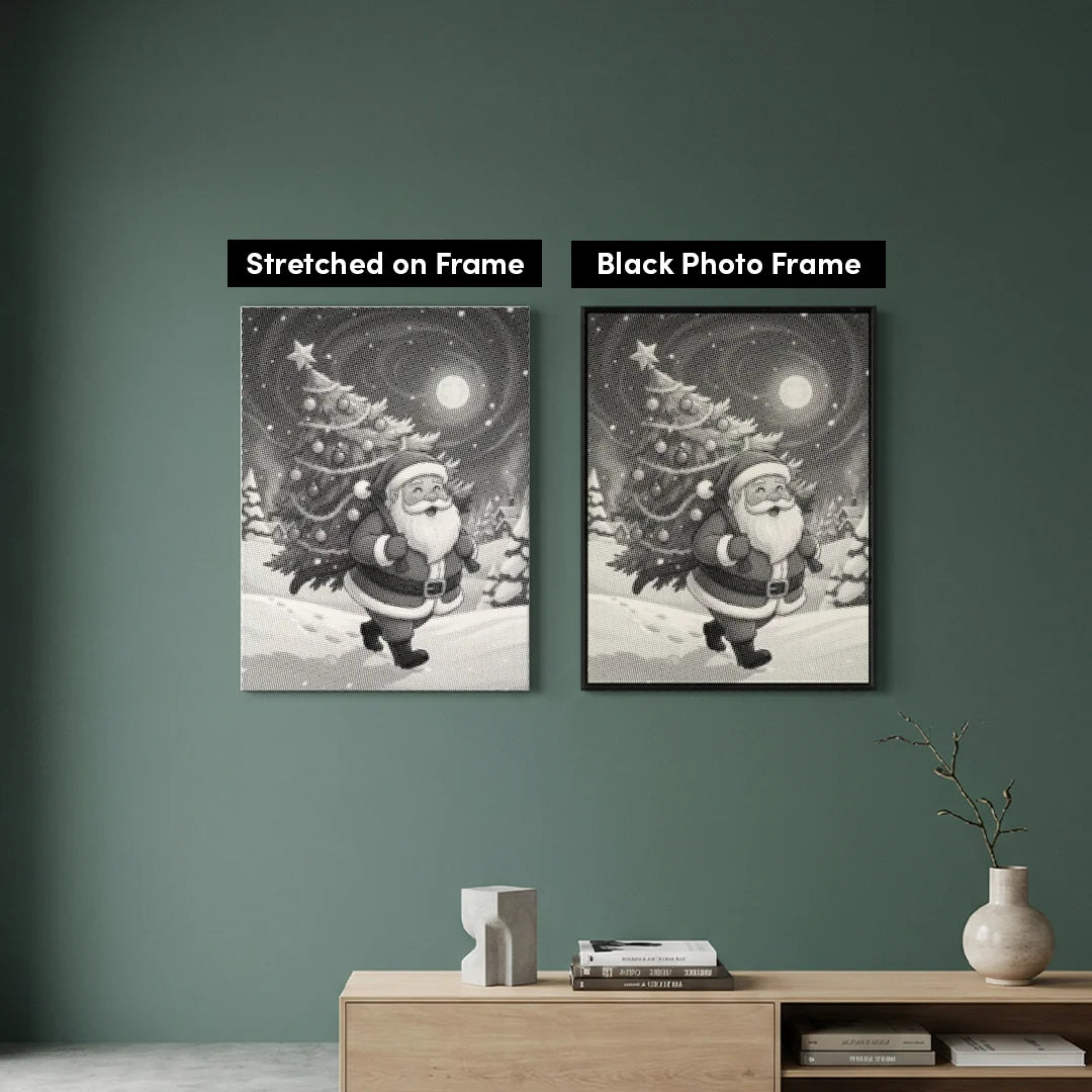 Jultomten med julgran prickmålning