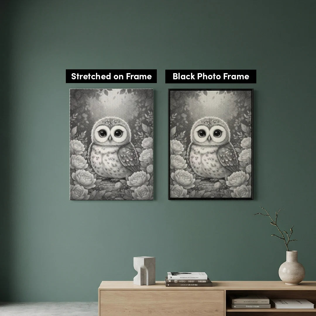 Baby Owl med blommor Dot målning