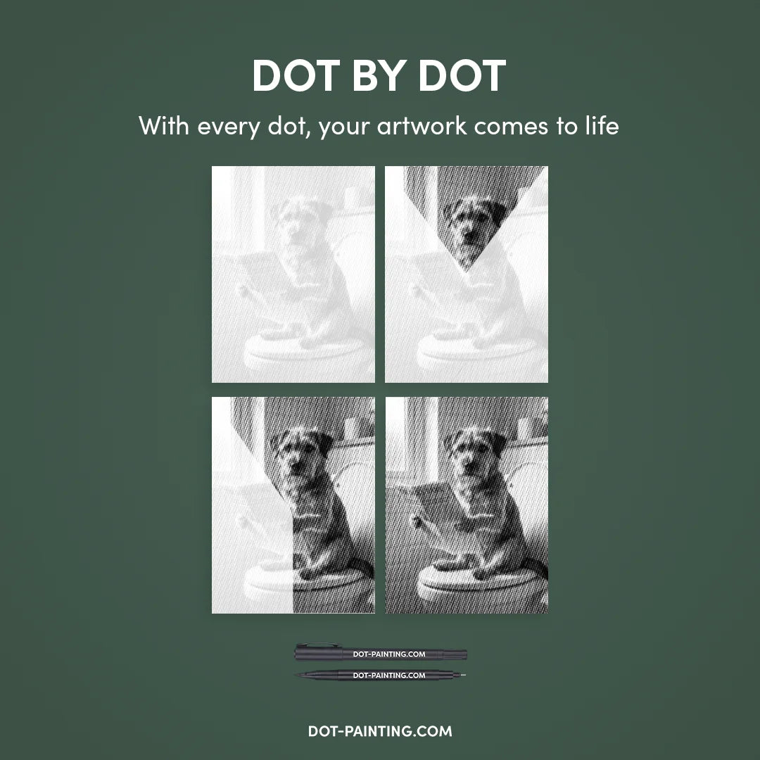 Hund på en toalett 2 prickmålning