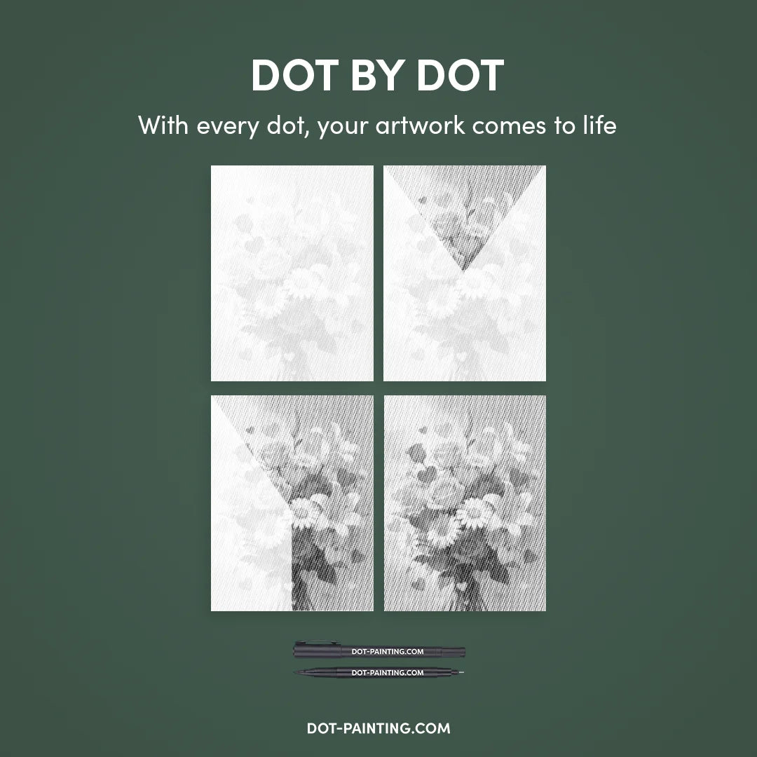 Hjärtan och blommor prickmålning