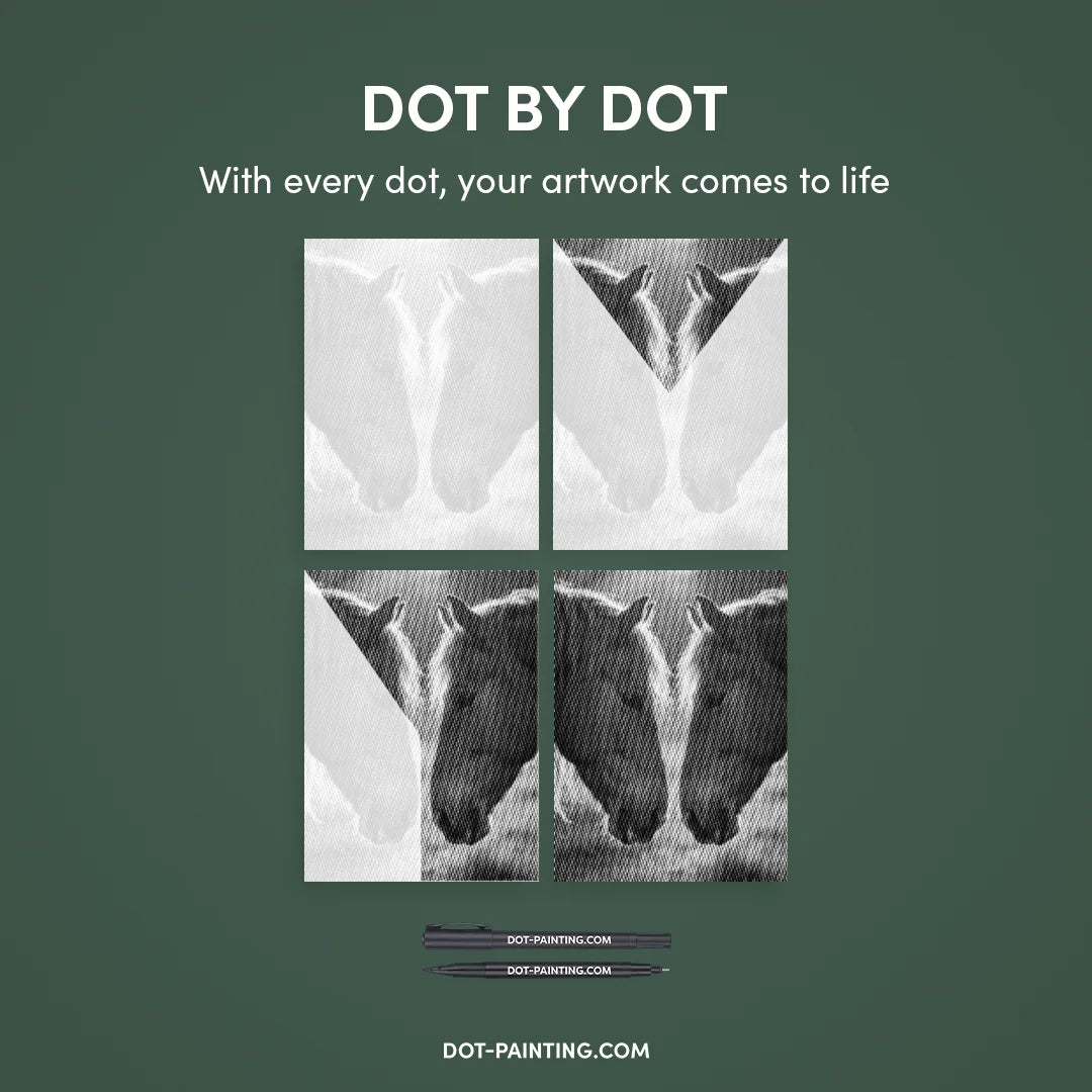 Två hästar prickmålning